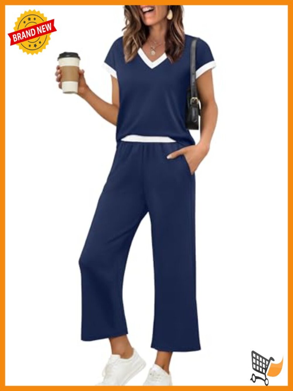 Sampeel Two Piece Lounge Set V Neck Cap Sleeve Top Wide Leg Pants Travel Outfit